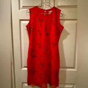 Elegant Orange sheer with a second layer made together, Floral Sleeveless Dress